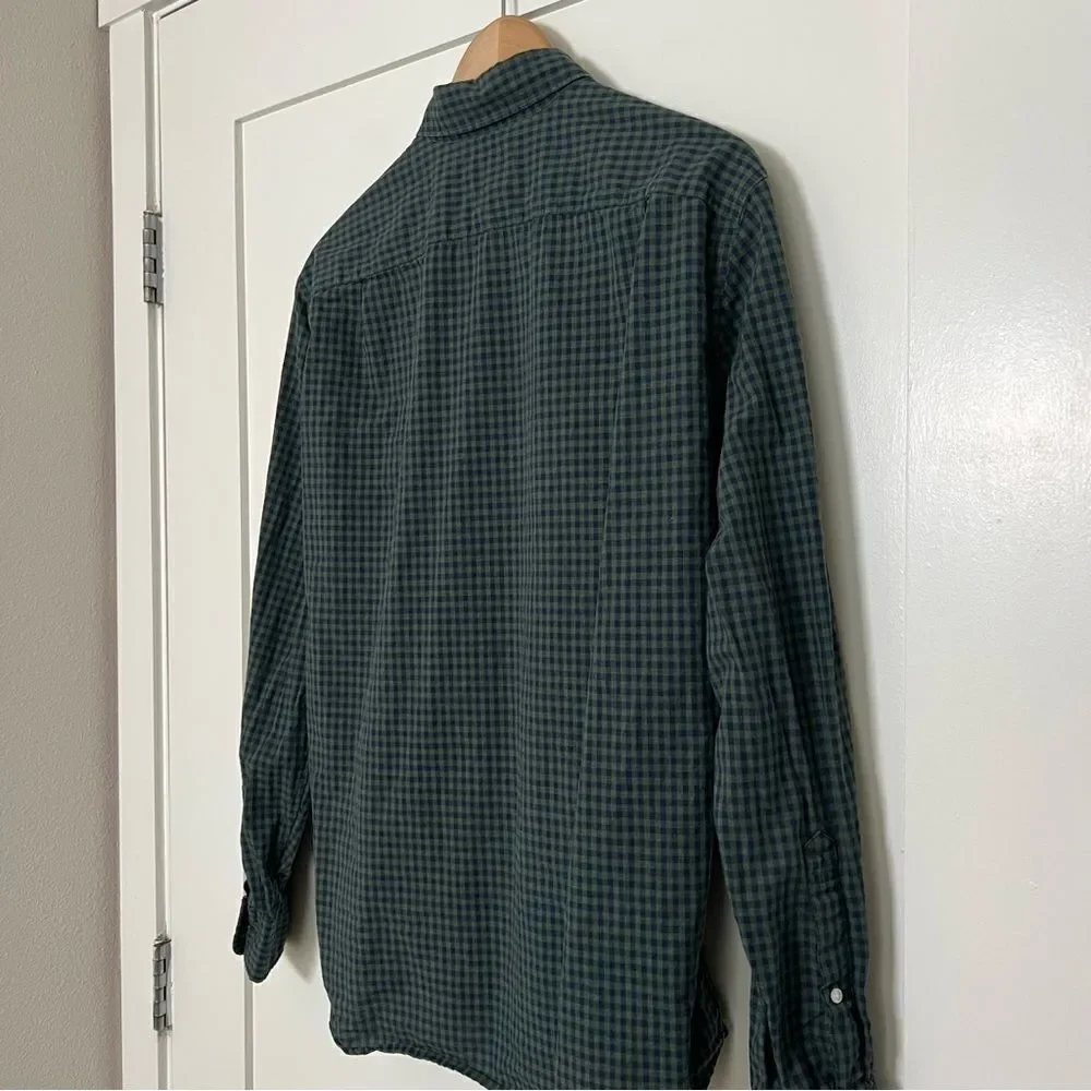 J Crew Shirt Mens Medium Green Blue Button Down Checkered Classic Cotton Preppy